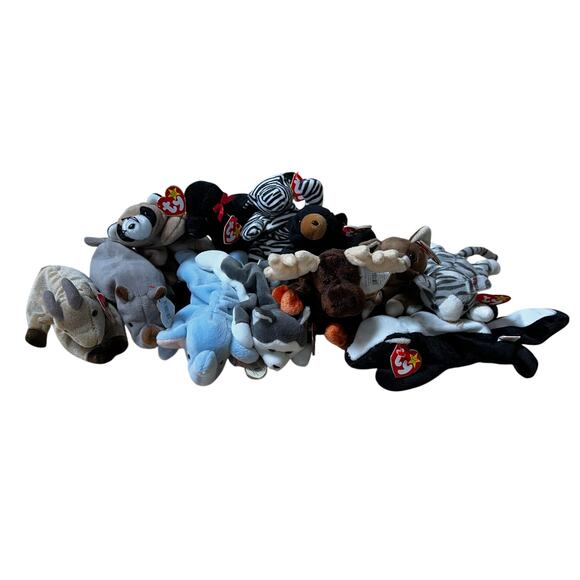 Ty Beanie Baby Lot of 12 Mixed Animals with Hanging Tags Excellent Condition - Picture 1 of 12
